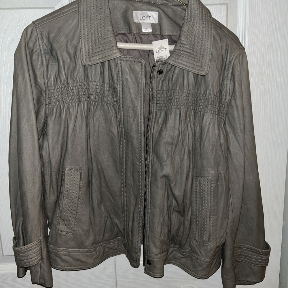 Ann Taylor Loft Genuine Leather Gray Women's Jacket W8 Original MSRP‎ $248
